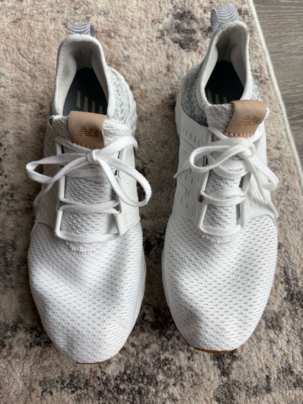 New Balance Women’s White Knit Athletic Sneakers with Gray Accent
